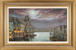 Gordon Lees, Original oil painting on canvas, Harbour Lights, Whitby