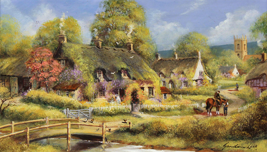 Gordon Lees, Original oil painting on panel, Spring Afternoon, The Cotswolds Without frame image. Click to enlarge