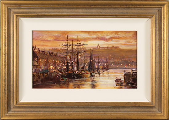 Gordon Lees, Original oil painting on panel, Whitby Harbour, North Yorkshire