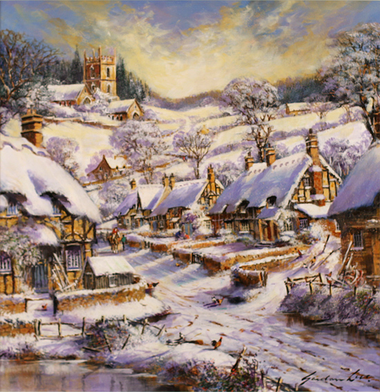 Gordon Lees, Original oil painting on panel, Winter Morning, The Cotswolds Without frame image. Click to enlarge