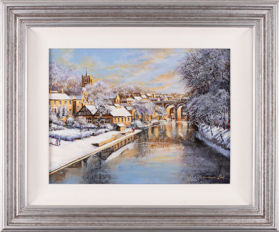 Gordon Lees, Original oil painting on panel, Winter Sun, Knaresborough