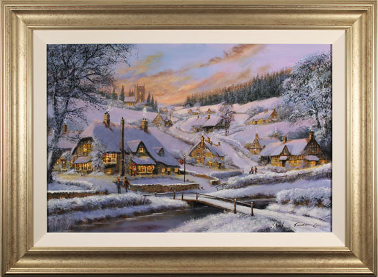 Gordon Lees, Original oil painting on panel, Winter's Eve, The Cotswolds