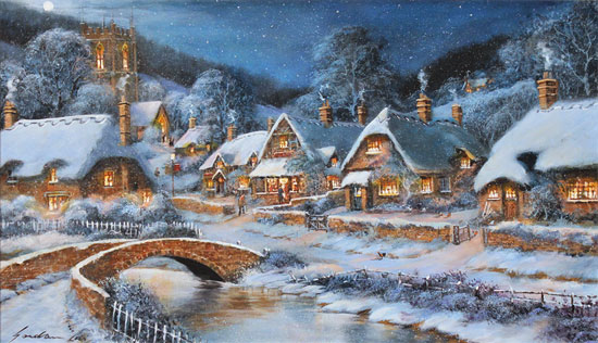 Gordon Lees, Original oil painting on panel, A Starry Cotswolds Eve