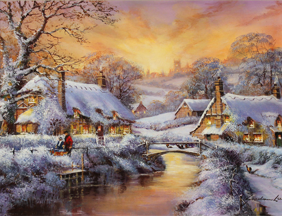 Gordon Lees, Original oil painting on panel, Freshly Fallen Snow, The Cotswolds Without frame image. Click to enlarge