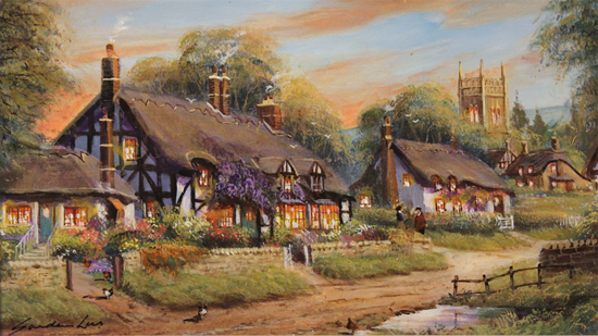 Gordon Lees, Original oil painting on panel, Summer Evensong Without frame image. Click to enlarge