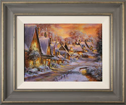Gordon Lees, Original oil painting on panel, Village Lights, The Cotswolds
