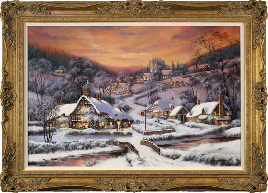 Gordon Lees, Original oil painting on canvas, A Winter's Eve, The Cotswolds, click to enlarge