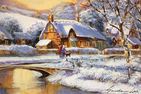 Gordon Lees, Original oil painting on panel, Cotswolds Village in Winter Signature image. Click to enlarge