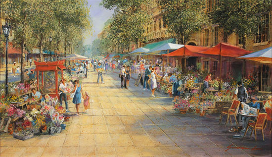 Gordon Lees, Original oil painting on panel, Parisian Boulevard Without frame image. Click to enlarge
