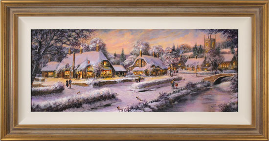 Gordon Lees, Original oil painting on panel, A Snowy Winter's Eve, The Cotswolds, click to enlarge