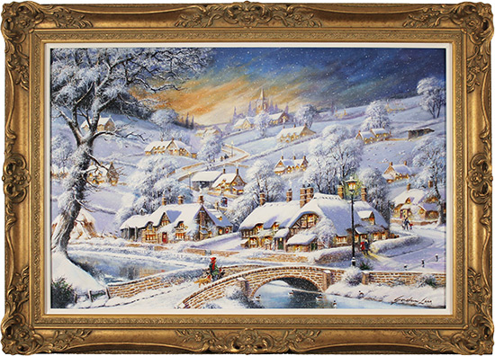 Gordon Lees, Original oil painting on panel, Snowfall and Starry Skies 