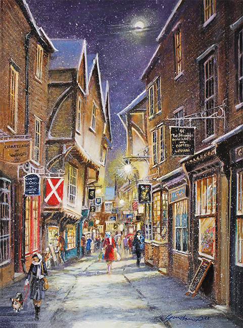 Gordon Lees, Original oil painting on panel, Sparkle of The Shambles, York Without frame image. Click to enlarge