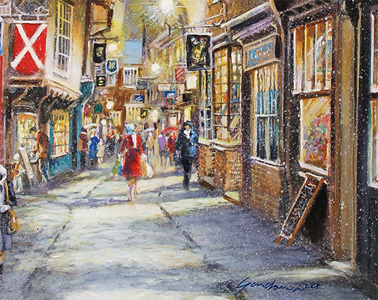 Gordon Lees, Original oil painting on panel, Sparkle of The Shambles, York Signature image. Click to enlarge