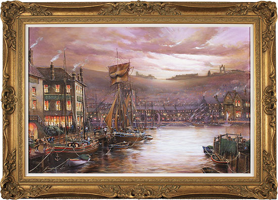 Gordon Lees, Original oil painting on canvas, Harbour Lights, Whitby