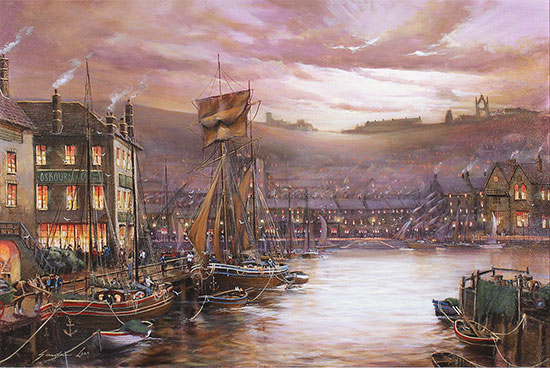 Gordon Lees, Original oil painting on canvas, Harbour Lights, Whitby Without frame image. Click to enlarge