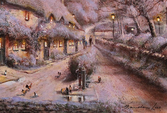 Gordon Lees, Original oil painting on canvas, Evening Snow in Chipping Campden Signature image. Click to enlarge