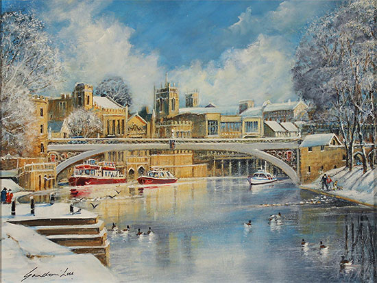 Gordon Lees, Original oil painting on panel, Bright Winter Afternoon, York Without frame image. Click to enlarge