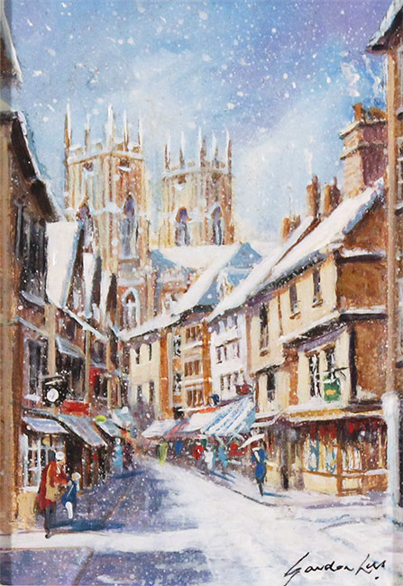 Gordon Lees, Original oil painting on panel, Winter Walk, Low Petergate Without frame image. Click to enlarge