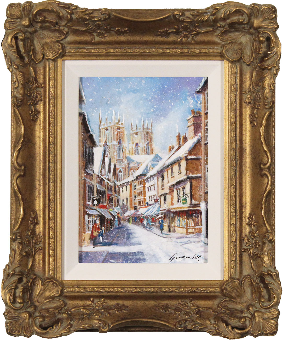 Gordon Lees, Original oil painting on panel, Winter Walk, Low Petergate. Click to enlarge