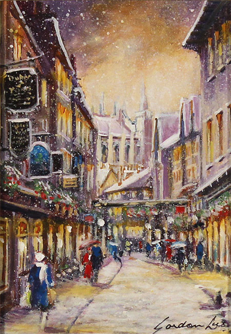 Gordon Lees, Original oil painting on panel, Stonegate, York Without frame image. Click to enlarge