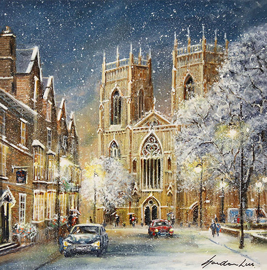 Gordon Lees, Original oil painting on panel, York Minster in Snow Without frame image. Click to enlarge