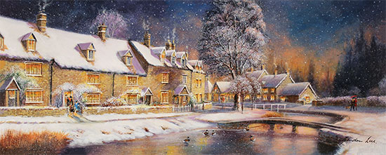 Gordon Lees, Original oil painting on panel, A Snowy Winter's Eve Without frame image. Click to enlarge