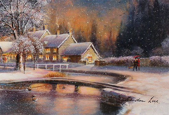 Gordon Lees, Original oil painting on panel, A Snowy Winter's Eve Signature image. Click to enlarge