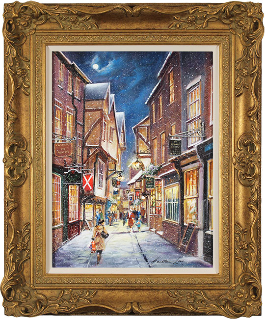 Gordon Lees, Original oil painting on panel, Snowfall on the Shambles, click to enlarge