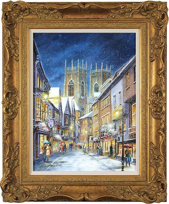 Gordon Lees, Original oil painting on panel, Winter on Low Petergate, York, click to enlarge