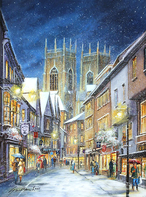 Gordon Lees, Original oil painting on panel, Winter on Low Petergate, York Without frame image. Click to enlarge