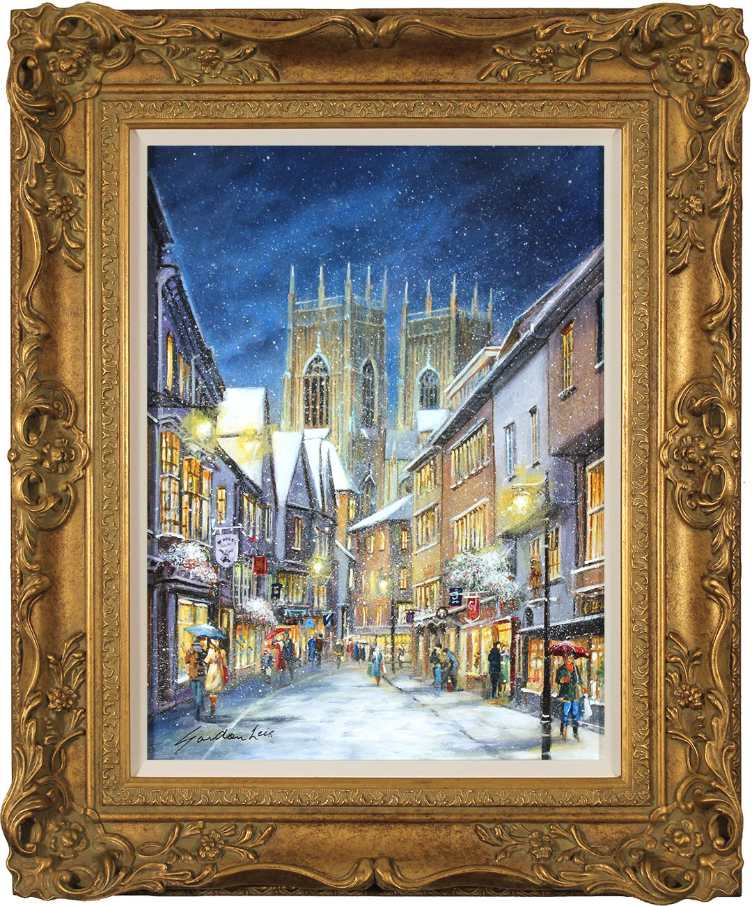 Gordon Lees, Original oil painting on panel, Winter on Low Petergate, York. Click to enlarge