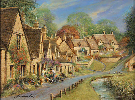 Gordon Lees, Original oil painting on panel, Summer Days, Arlington Row Without frame image. Click to enlarge