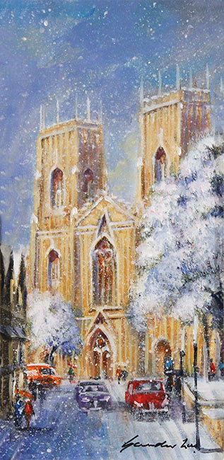 Gordon Lees, Original oil painting on panel, York Minster in Snow Without frame image. Click to enlarge