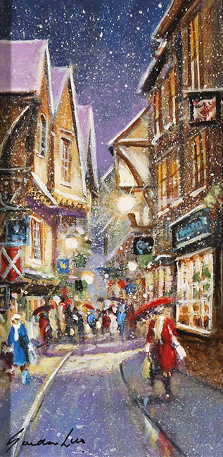 Gordon Lees, Original oil painting on panel, Winter Walk, The Shambles Without frame image. Click to enlarge