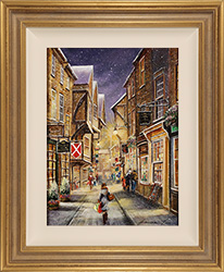 Gordon Lees, Original oil painting on panel, A Light Dusting, The Shambles, York