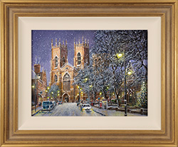 Gordon Lees, Original oil painting on canvas, Snowy Winter's Eve, York Minster