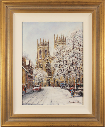 Gordon Lees, Original oil painting on panel, Snow on York Minster, click to enlarge