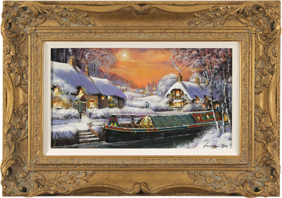 Gordon Lees, Original oil painting on panel, A Wintry Mooring on the River Avon, click to enlarge