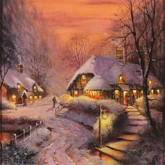 Gordon Lees, Original oil painting on panel, The Village Winter