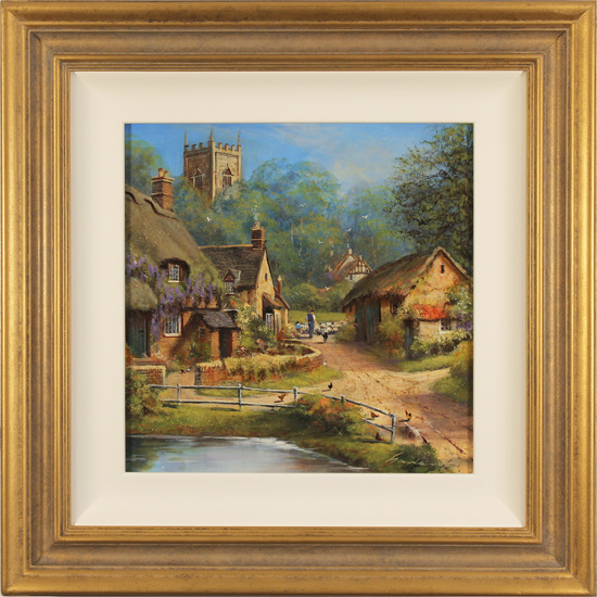 Gordon Lees, Original oil painting on panel, Cotswolds Village in Summer 