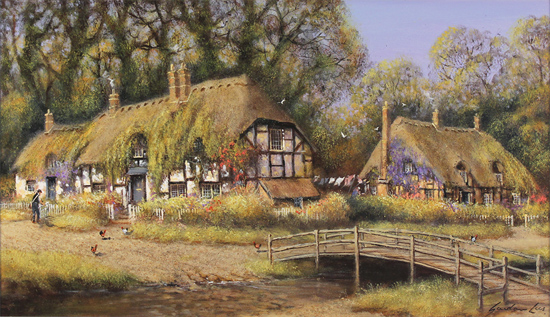 Gordon Lees, Original oil painting on canvas, Summer Days in Ivy Cottages Without frame image. Click to enlarge