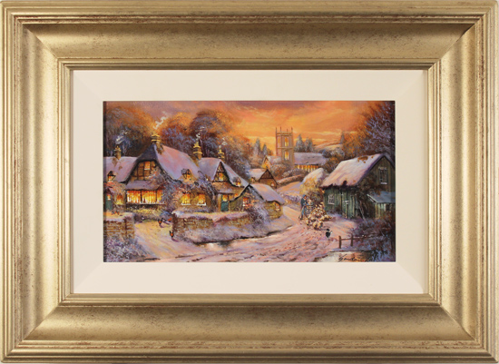 Gordon Lees, Original oil painting on panel, Winter Evening, The Cotswolds