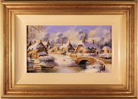 Gordon Lees, Original oil painting on canvas, Cotswolds Village in Snow, click to enlarge