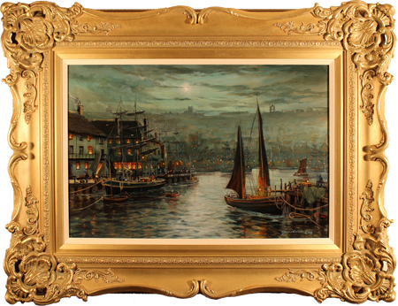 Gordon Lees, Original oil painting on canvas, Whitby Harbour, North Yorkshire, click to enlarge