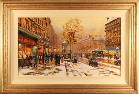 Gordon Lees, Original oil painting on panel, Christmas Shopping on Les Grands Boulevards, Paris, click to enlarge