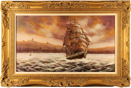 Gordon Lees, Original oil painting on canvas, Endeavour, Whitby, North Yorkshire