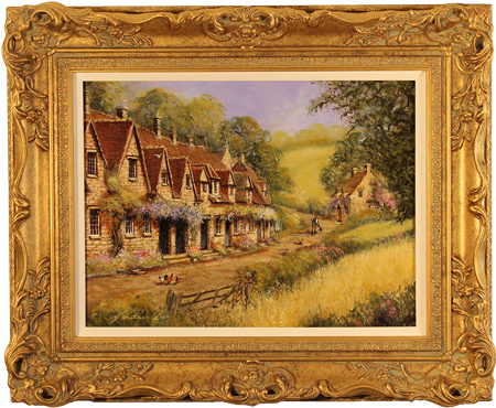 Gordon Lees, Original oil painting on panel, Arlington Cottages, Bibury, The Cotswolds, click to enlarge