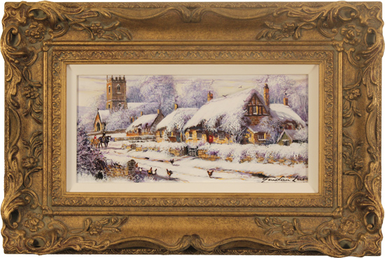 Gordon Lees, Original oil painting on panel, Winter Ride, The Cotswolds