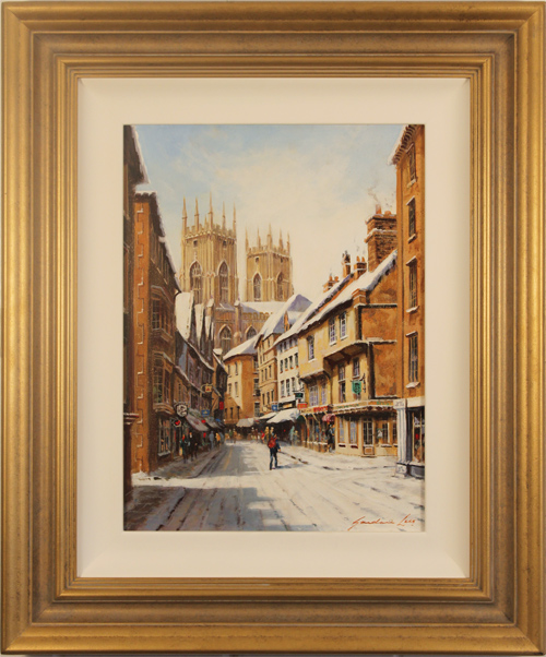 Gordon Lees, Original oil painting on panel, Winter on Low Petergate, York