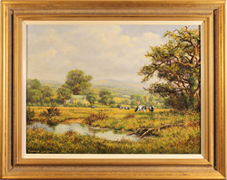 Gordon Lindsay, Original oil painting on canvas, Landscape with Cows